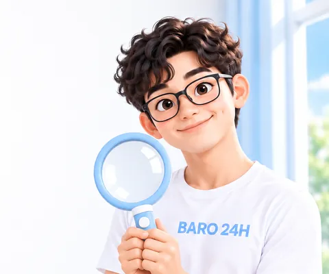 돋보기로 공식 문서를 살펴보는 3D 인물